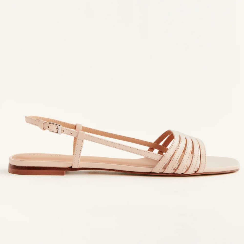 Reformation strappy nude flat sandals, size 8.5, Millie Lattice Flat Sandal